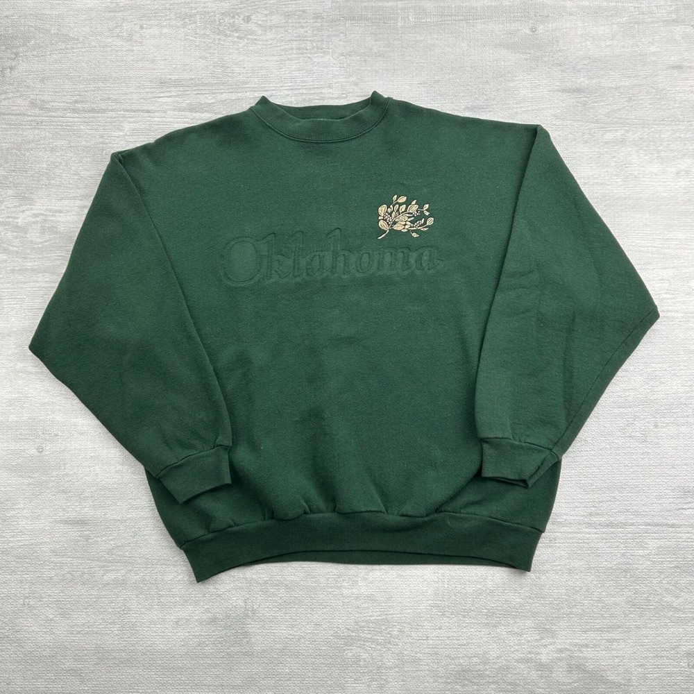 Vintage 90s Oklahoma Sweatshirt Size XL Green Flower Crewneck